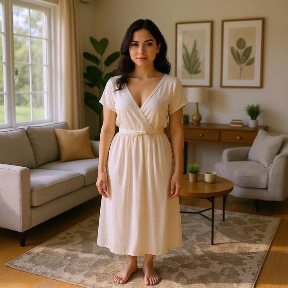 Eileen West Classical Touch Nightgown Large Pink Maxi V-Neck Lace Trim & Bow New - Picture 1 of 11